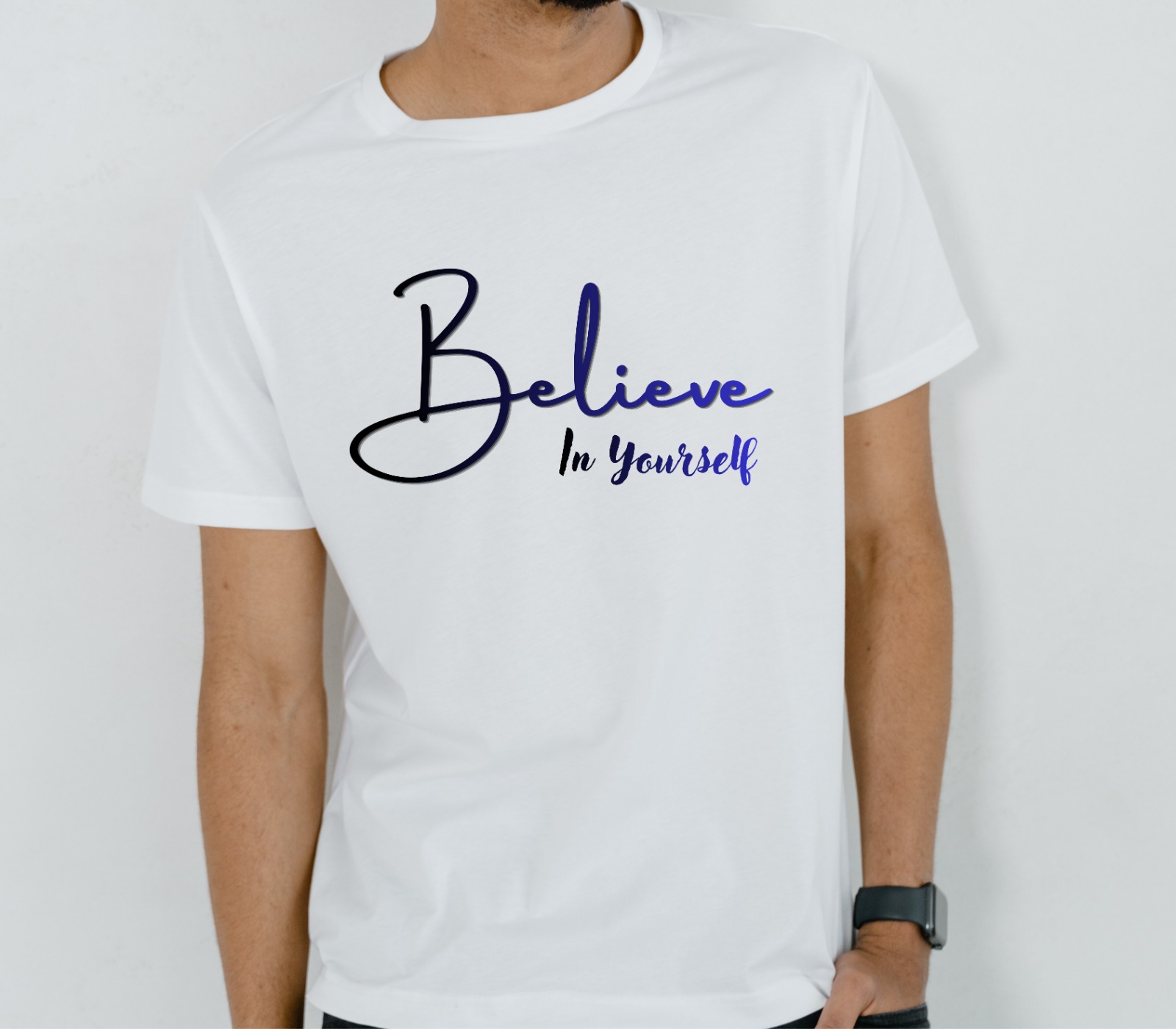 Zaawy's Believe In Yourself Minimalist T-Shirt-White - Image 3